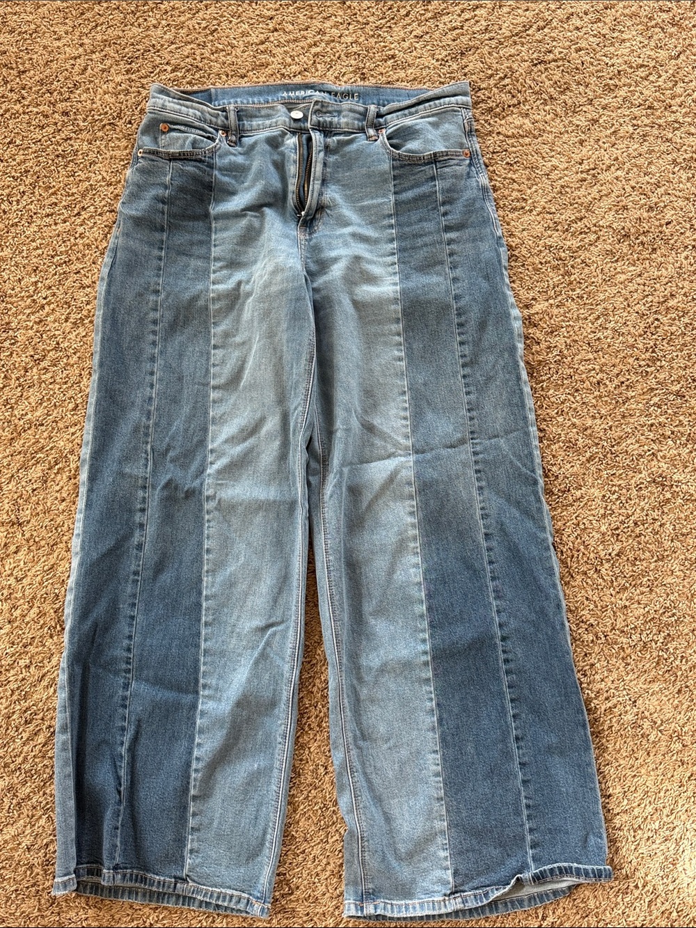 American Eagle Outfitters Two-Tone Blue Panel Wide-Leg Jeans